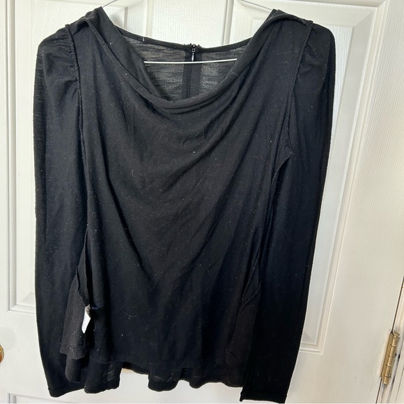 2 cowl drape neck, peplum flared waist, zipper coral black long sleeve tops - Picture 11 of 15